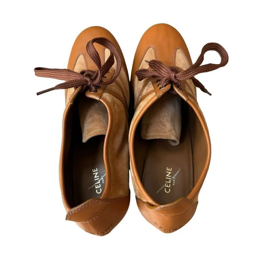 CELINE Italy MANON wedge sole lace-up shoes RM1129 39(26cm) Brown Leather